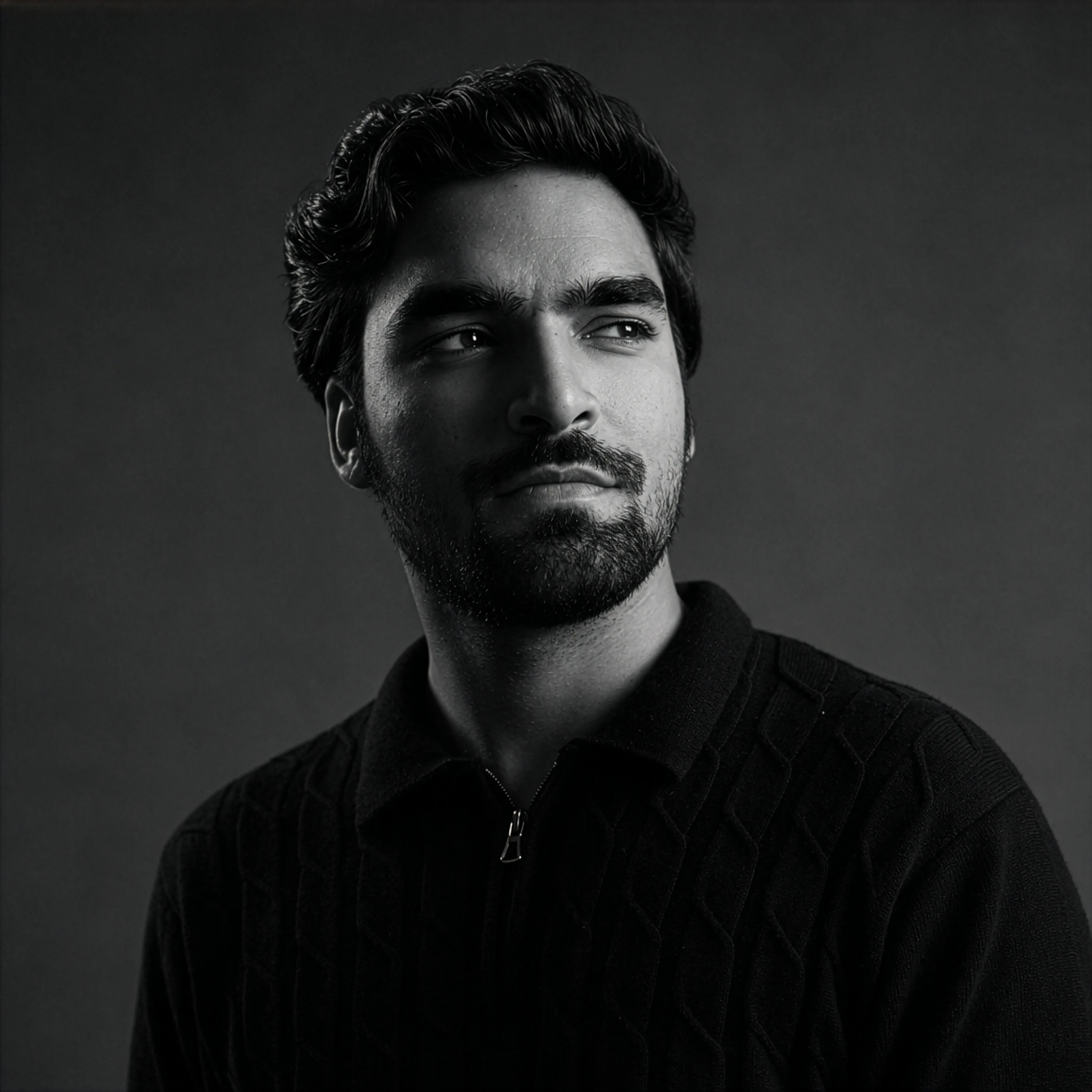 Black and white portrait of Rahul Sharma